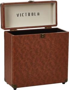 Victrola Collector – Record Storage Case – Holds 30+ Vinyl Turntable Records, Heavy-Duty Hardware, Hinges, & Smart Metal Corners, Portable with Easy-Carry Handle (Brown)