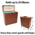 Victrola Collector – Record Storage Case – Holds 30+ Vinyl Turntable Records, Heavy-Duty Hardware, Hinges, & Smart Metal Corners, Portable with Easy-Carry Handle (Brown)