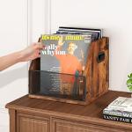 Homeiju Vinyl Record Storage, Record Box Case Crate, Vinyl Record Album Holder, Desktop Metal & Wooden LP Record Crate, Holds up to 60 Records（Patent No.D1024563