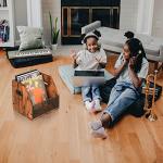 Homeiju Vinyl Record Storage, Record Box Case Crate, Vinyl Record Album Holder, Desktop Metal & Wooden LP Record Crate, Holds up to 60 Records（Patent No.D1024563