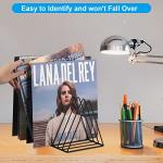 EASEPRES Vinyl Record Holder Storage, 9 Slot Metal Magazine Book Album Display Rack, Stylish Triangle Desktop File Sorter Organizer for Home Office, Black