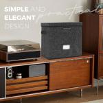 Sturdy Vinyl Record Storage Box - Album Storage Holds up 50+ Single Record, LP Storage Organizer Crate With Lid, Decorative Moving Box For Records, Solutions to Protect Your Precious Collection Black