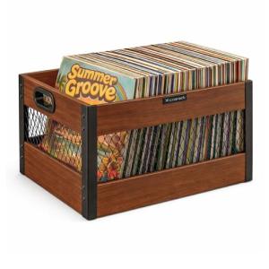 X-cosrack Vinyl Record Storage Crate, Wooden LP Record Organizer, Holds 60–80 Records, Classic Cube Storage for Albums