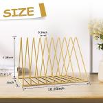 Udreamer 9 Slot Record Holder,Desktop Vinyl Record Storage Holds Up 30 LPs,Metal Magazine Holder Triangle File Holder for Office Homer,Golden