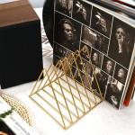 Udreamer 9 Slot Record Holder,Desktop Vinyl Record Storage Holds Up 30 LPs,Metal Magazine Holder Triangle File Holder for Office Homer,Golden