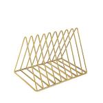 Udreamer 9 Slot Record Holder,Desktop Vinyl Record Storage Holds Up 30 LPs,Metal Magazine Holder Triangle File Holder for Office Homer,Golden