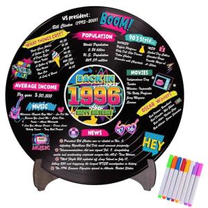 Holkcog Vinyl Record 30th Birthday Decoration, Gold 1996 Birthday Party Poster Sign With Stand, Vintage 90s theme Party Supplies for Men& Women, 30th Anniversary Class Reunion Gifts