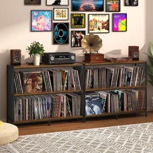 3-Tier Vinyl Record Storage: Vintage Player Table with Spacious Storage - Up to 450 Records, Turntable Stand with Adjustable Dividers, Extra Top Surface for Audio Equipment, Perfect for Living Room
