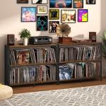 3-Tier Vinyl Record Storage: Vintage Player Table with Spacious Storage - Up to 450 Records, Turntable Stand with Adjustable Dividers, Extra Top Surface for Audio Equipment, Perfect for Living Room