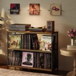 3-Tier Vinyl Record Storage: Vintage Player Table with Spacious Storage - Up to 450 Records, Turntable Stand with Adjustable Dividers, Extra Top Surface for Audio Equipment, Perfect for Living Room