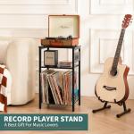 Yoobure Record Player Stand, 3-Tier End Table with Charging Station, Small Side Table for Living Room Bedroom, Nightstand for Vinyl Storage, Tall Beside Tables Turntable Stand for Album CD
