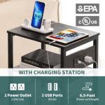 Yoobure Record Player Stand, 3-Tier End Table with Charging Station, Small Side Table for Living Room Bedroom, Nightstand for Vinyl Storage, Tall Beside Tables Turntable Stand for Album CD