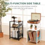 Yoobure Record Player Stand, 3-Tier End Table with Charging Station, Small Side Table for Living Room Bedroom, Nightstand for Vinyl Storage, Tall Beside Tables Turntable Stand for Album CD