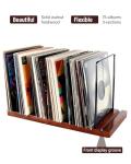 Teyeto Vinyl Record Storage Holder with 4 Metal Dividers, Solid Wood Record Stand for 75 LPs, Built-in Now Playing Display, Sleek Vinyl Rack & Album Organizer for Desktop, Walnut Finish