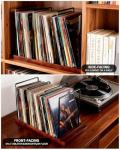 Teyeto Vinyl Record Storage Holder with 4 Metal Dividers, Solid Wood Record Stand for 75 LPs, Built-in Now Playing Display, Sleek Vinyl Rack & Album Organizer for Desktop, Walnut Finish