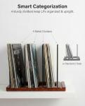 Teyeto Vinyl Record Storage Holder with 4 Metal Dividers, Solid Wood Record Stand for 75 LPs, Built-in Now Playing Display, Sleek Vinyl Rack & Album Organizer for Desktop, Walnut Finish
