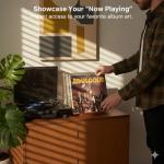 Teyeto Vinyl Record Storage Holder with 4 Metal Dividers, Solid Wood Record Stand for 75 LPs, Built-in Now Playing Display, Sleek Vinyl Rack & Album Organizer for Desktop, Walnut Finish