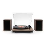 Victrola Montauk Vinyl Record Player, 3-Speed Belt Driven Turntable with Stereo Bluetooth Speaker Pair, RCA Output and 3.5mm Headphone Jack, Removable Dust Cover, Farmhouse Walnut Finish