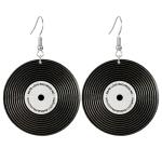 coadipress Vintage Vinyl Records Earrings for Women Retro Black Red Acrylic Long Player DJ Rock Roll 50s 60s 70s Classic Music Circle Record Dangle Drop Earrings Disco Party Jewelry (Black Round)