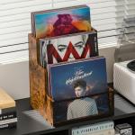 Yuzehuaza Vinyl Record Storage,Stepped 3 Tier LP Vinyl Record Crate,Vinyl Record Album Holder,Holds up to 60 Records,Desktop Metal & Wooden Record Box Case Crate