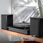 Victrola Montauk Vinyl Record Player, 3-Speed Belt Driven Turntable with Stereo Bluetooth Speaker Pair, RCA Output and 3.5mm Headphone Jack, Removable Dust Cover, Farmhouse Walnut Finish