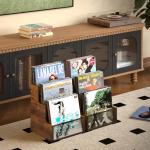 Yuzehuaza Vinyl Record Storage,Stepped 3 Tier LP Vinyl Record Crate,Vinyl Record Album Holder,Holds up to 60 Records,Desktop Metal & Wooden Record Box Case Crate