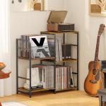 ThreeHio Record Player Stand, Turntable Stand with Vinyl Storage Holds up to 300+ Albums, Storage Cabinet for Vinyl Records, Record Player Table for Living Room