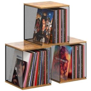 Dmevkic 3 Cube Vinyl Record Storage DIY Stackable 120-150 Records Visualize Album Storage Record Storage Crate