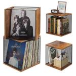 2 Cubes of Record Holder Shelf Storage Furniture - DIY Stackable 80-110 Vinyl Album Visualize Storage Box Cube - Natural Wooden Organizer Crate Cabinet