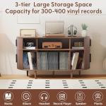 MAHYIZYI Large Record Player Stand, 55'' Wood Vinyl Record Storage Cabinet with Charging Station & USB Ports, Curved Turntable Table Open Shelf Holder Up to 300 Albums for Living Room(Walnut)