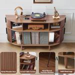 MAHYIZYI Large Record Player Stand, 55'' Wood Vinyl Record Storage Cabinet with Charging Station & USB Ports, Curved Turntable Table Open Shelf Holder Up to 300 Albums for Living Room(Walnut)