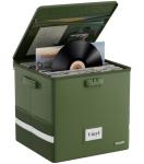 DocSafe Vinyl Record Storage Box with Lock, Fireproof＆Water Resistant Record Organizer for 100+ Single Records(12-inch), Collapsible Storage Crate with Lid&Handles for Valuable Album Collection,Green