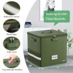 DocSafe Vinyl Record Storage Box with Lock, Fireproof＆Water Resistant Record Organizer for 100+ Single Records(12-inch), Collapsible Storage Crate with Lid&Handles for Valuable Album Collection,Green