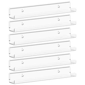 Lifewit Narrow Floating Shelves for Vinyl Record 6 Pack, 12" Clear Wall Shelves for Nail Polish/Book/Picture/Makeup, Acrylic Wall Display Shelf Organizer for Bedroom, Living Room, Bathroom Decor