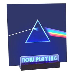 ZEDKEHO Now Playing Vinyl Record Stand - LED Light Vinyl Record Display, Wooden Storage Holder, Accessories for Record Collectors