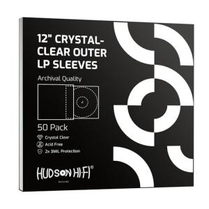 Hudson Hi-Fi Vinyl Record Outer Sleeve Covers - 50 Pack - Premium Crystal Clear Sleeves - Protect Your LP Albums from Scratches, Dirt & Dust - 3 Layers of 30µm Thick No-Acid Exterior Disc Cover