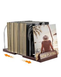 HULISEN Expandable Vinyl Record Storage, 30-70 LPs Adjustable Now Playing Record Holder for Albums, Wood Now Spinning Vinyl Record Stand Display Rack Organizer, Gift Package, Effortless Assembly