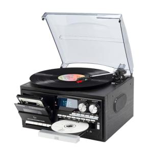 Vintage 9-in-1 Record Player Turntable with Bluetooth, AM/FM Radio, CD & Cassette Player, USB/SD Playback, Remote Control, Aux & RCA Inputs, Headphone Jack – Classic Audio System for Music Lovers