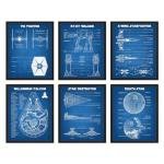 BigWig Prints Star Wars Blueprints - Star Wars Poster, Starwars Wall Decor, Starwars Posters for Walls, Deathstar, Millennium Falcon, X Wing, Tie Fighter, AT-AT Gifts - Unframed Set of 6 (8x10)