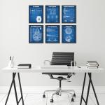 BigWig Prints Star Wars Blueprints - Star Wars Poster, Starwars Wall Decor, Starwars Posters for Walls, Deathstar, Millennium Falcon, X Wing, Tie Fighter, AT-AT Gifts - Unframed Set of 6 (8x10)