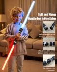 VXQ Light Sabers for Kids, 2-in-1 Mini Retractable Light Up Sword for Boys Girls, Red Blue Cosplay Costume Party Birthday Gift Toy