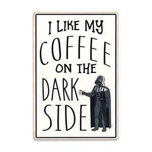 Open Road Brands Disney Star Wars Darth Vader I Like My Coffee On the Dark Side Wood Wall Decor - Funny Coffee Sign for Kitchen or Office
