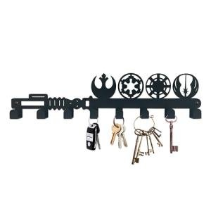 Xyverart Galactic-Inspired Iron Wall Hooks – 8-Key Holder with Lightsaber Silhouette Design | Matte Black Sci-Fi Wall Decor for Home, Bathroom & Gifts