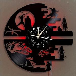 Decorative Vinyl Wall Clock with 12 Inches，Science Fiction Film Themed Clocks, Vinyl Records Wall Clock, LED Light Wall Decor, Unique Birthday Gifts for Men,Kids