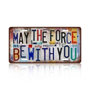 TREEPERI Vintage License plate Wall Decor Metal Sign Tin Signs for Bar Home Bedroom Garage - May The Force Be With You
