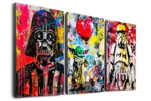 Star Wars Poster - Banksy Graffiti Wall Art, Star Wars Decor and Room Wall Art, Banksy Canvas Wall Art, Star Wars Home Decor, Darth Vader Yoda Stormtrooper Prints, Set of 3 Ready to Hang (12''x16'')