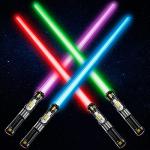 Cawiew 4 Pack Light up Sword Saber with FX Sound (on-Off Control) and Full Retractable Handle, 4 Colors LED Glow in The Dark Toy for Kids Adult