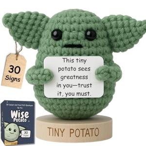 Handmade Baby Yoda Positive Crochet with 30 Fun Affirmations | Star Wars Gifts | Funny Friendship Gift for Women Men | Small Birthday Gifts for Women | Starwars Present Idea for Friends, BFF, Coworker