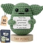 Handmade Baby Yoda Positive Crochet with 30 Fun Affirmations | Star Wars Gifts | Funny Friendship Gift for Women Men | Small Birthday Gifts for Women | Starwars Present Idea for Friends, BFF, Coworker