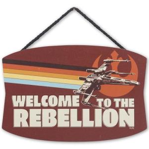 Disney Star Wars Welcome to the Rebellion X-Wing Hanging Wood Wall Decor - Retro Star Wars Sign for Man Cave or Movie Room
